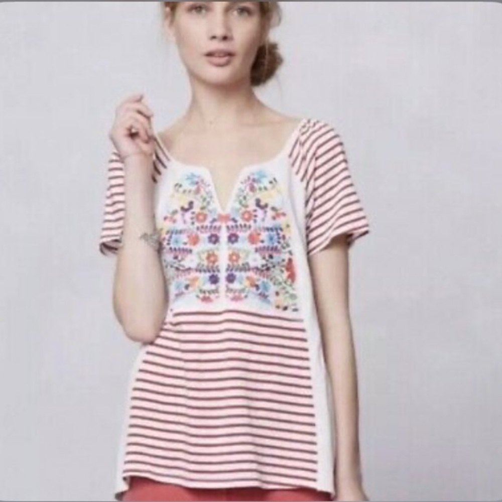 Anthropologie Tiny Brand Floral Embroidered Shirt